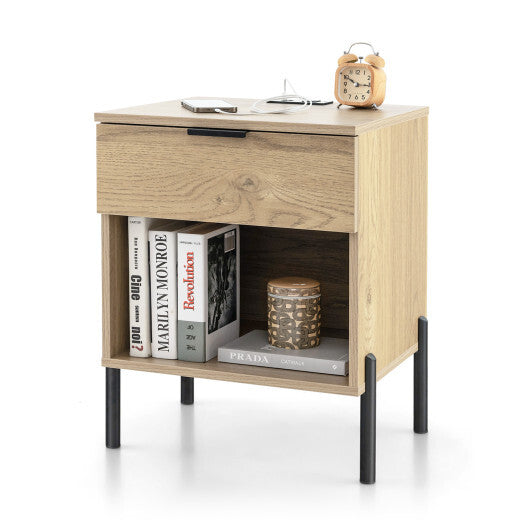 Modern Nightstand with Charging Station-Natural W2B