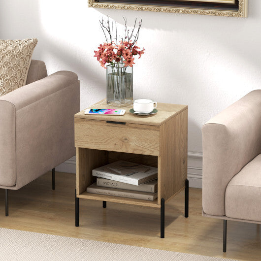Modern Nightstand with Charging Station-Natural W2B