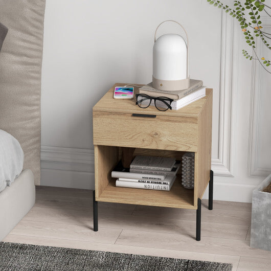 Modern Nightstand with Charging Station-Natural W2B