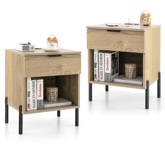 Modern Nightstand with Charging Station-Natural W2B