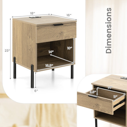 Modern Nightstand with Charging Station-Natural W2B