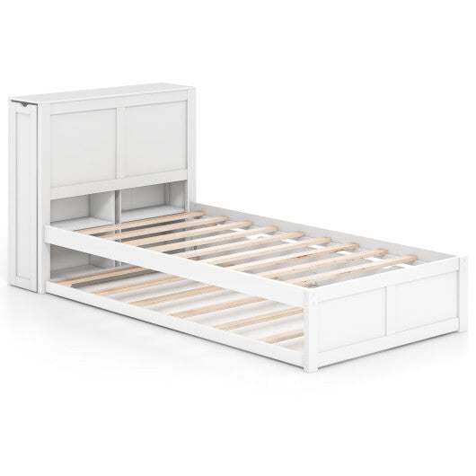 Twin/Full Kids Wooden Platform Bed with Trundle Storage Headboard-Full Size