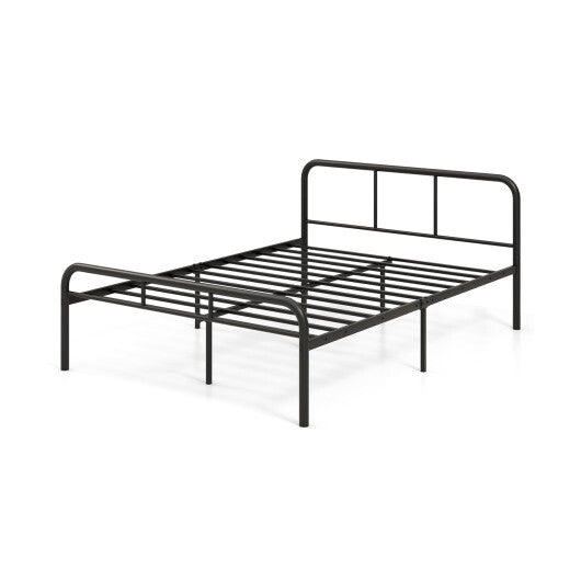 Full Bed Frame with Headboard and Footboard No Box Spring Needed-Black W2B