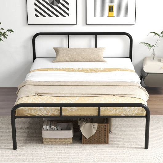 Full Bed Frame with Headboard and Footboard No Box Spring Needed-Black W2B