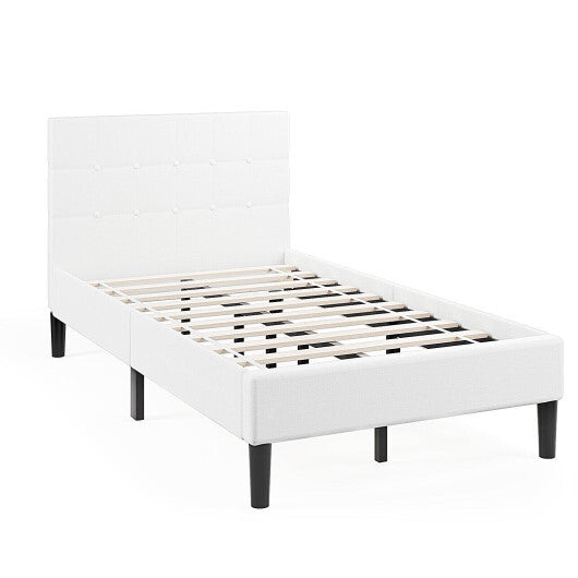 Twin Size Upholstered Platform Bed with Button Tufted Headboard-Beige W2B