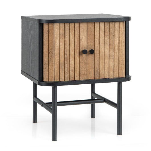 Mid-century Modern Nightstand with Sliding Doors and Storage Cabinet-White W2B
