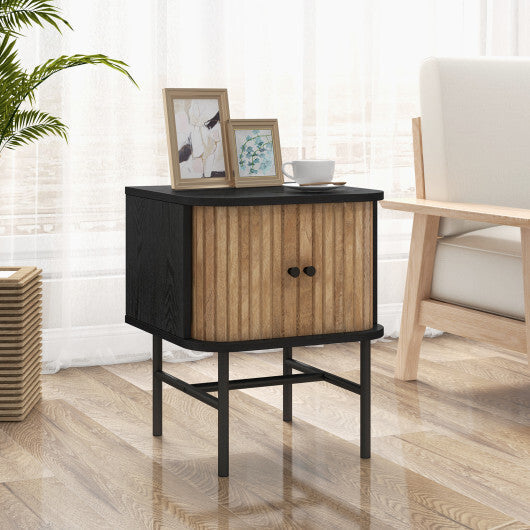 Mid-century Modern Nightstand with Sliding Doors and Storage Cabinet-White W2B
