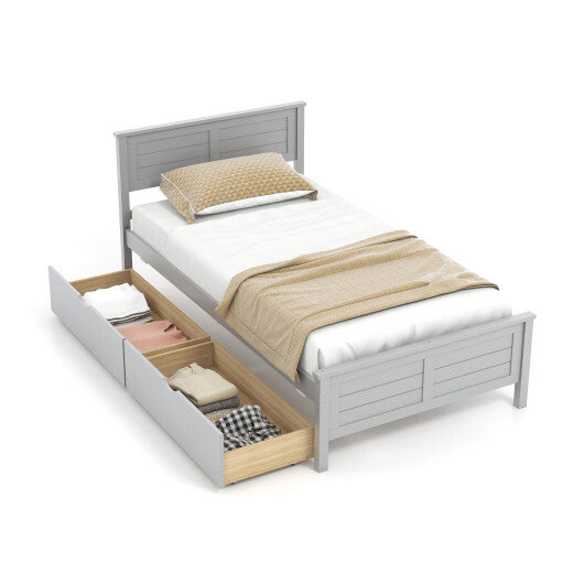 Twin Size Bed Frame with Storage Drawers-White
