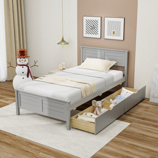 Twin Size Bed Frame with Storage Drawers-White