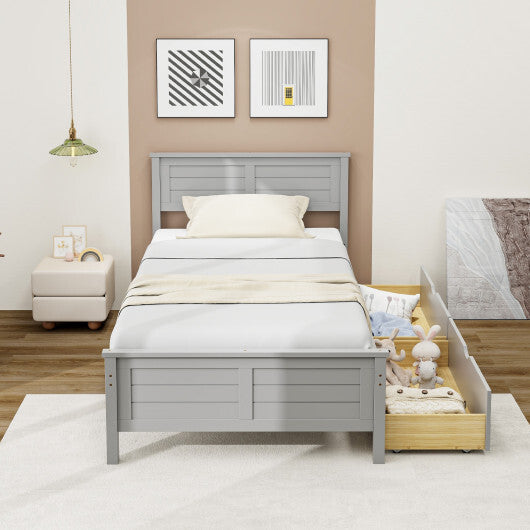 Twin Size Bed Frame with Storage Drawers-White