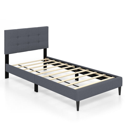 Twin Size Upholstered Platform Bed with Button Tufted Headboard-Blue