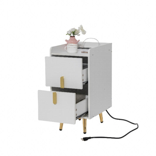 Nightstand Side Tables with 2 Drawers and 2 USB Ports-Rustic Brown W2B
