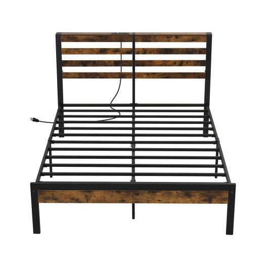 Full/Queen Size Bed Frame with Charging Station and Storage Headboard-Queen Size W2B