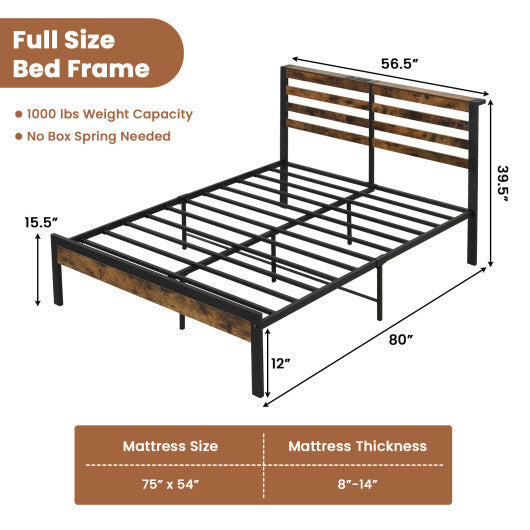 Full/Queen Size Bed Frame with Charging Station and Storage Headboard-Queen Size W2B