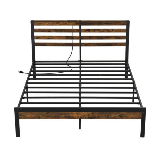 Full/Queen Size Bed Frame with Charging Station and Storage Headboard-Queen Size W2B