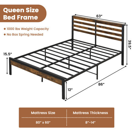 Full/Queen Size Bed Frame with Charging Station and Storage Headboard-Queen Size W2B