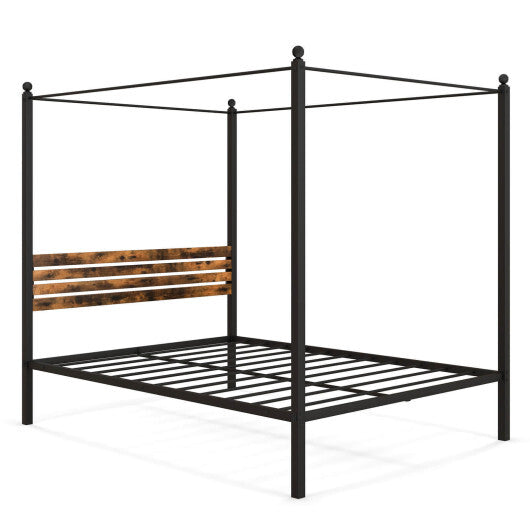 Queen Size Canopy Bed Frame with Under Bed Storage-Twin Size W2B