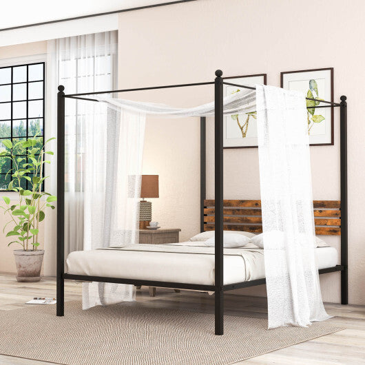 Queen Size Canopy Bed Frame with Under Bed Storage-Twin Size W2B