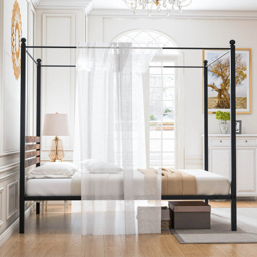 Queen Size Canopy Bed Frame with Under Bed Storage-Twin Size W2B