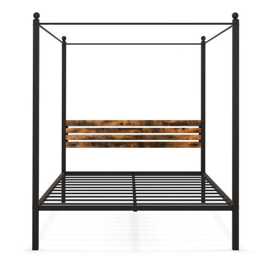 Queen Size Canopy Bed Frame with Under Bed Storage-Twin Size W2B
