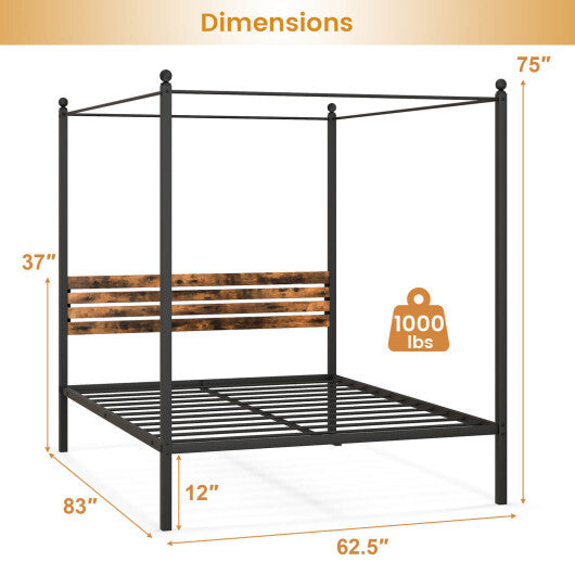 Queen Size Canopy Bed Frame with Under Bed Storage-Twin Size W2B