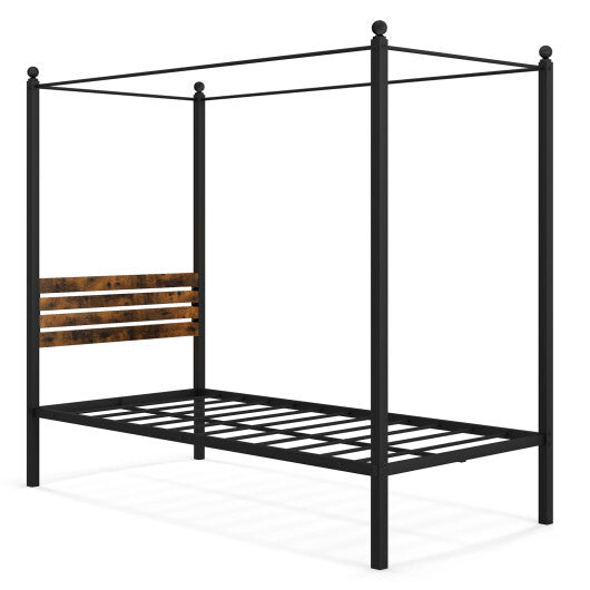 Queen Size Canopy Bed Frame with Under Bed Storage-Twin Size W2B