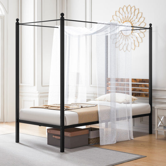 Queen Size Canopy Bed Frame with Under Bed Storage-Twin Size W2B