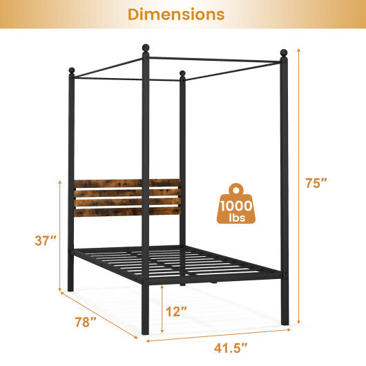 Queen Size Canopy Bed Frame with Under Bed Storage-Twin Size W2B
