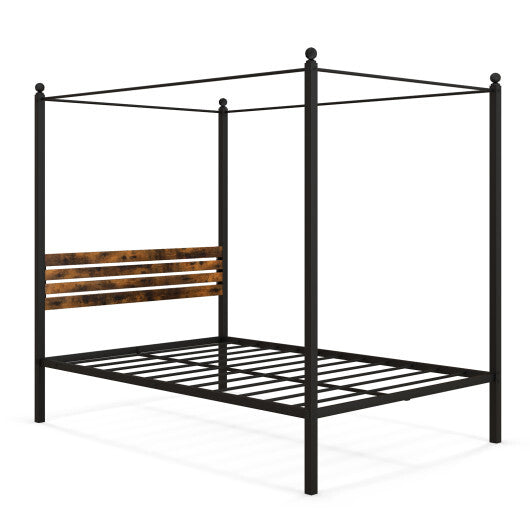 Queen Size Canopy Bed Frame with Under Bed Storage-Twin Size W2B