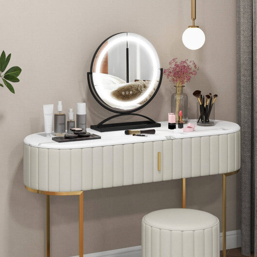 16 Inch Round Makeup Vanity Mirror with 3 Color Dimmable LED Lighting-Black