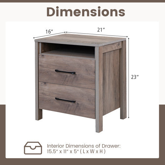 Nightstand with 2 Drawers Farmhouse Bed Side Table with Open Storage Shelf-Grey W2B