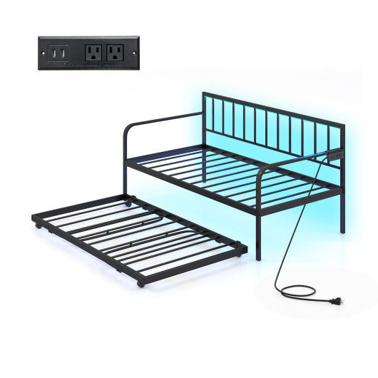 Twin Daybed with Charging Station and LED Lights-Black W2B