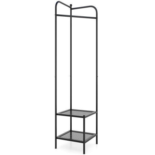 Corner Coat Rack with Top Hanger and 2 Mesh Shelves for Entryway Hallway Living Room Bedroom-Golden