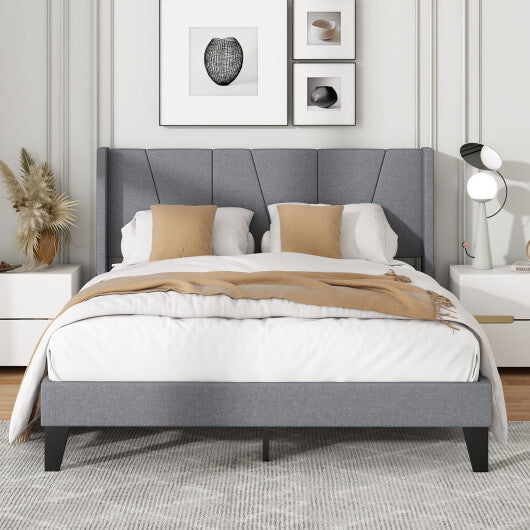 Full/Queen Size Bed Frame with Wingback Headboard and Wood Slat Support-Queen Size W2B