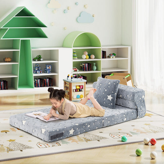 Kids Folding Sofa Bed Floor Mattress Glow in the Dark with Pillow-Multicolor