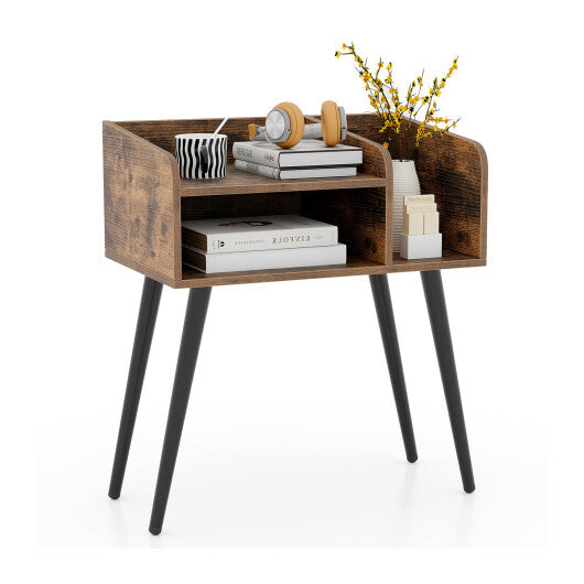 Mid Century Modern Nightstand  with Open Shelves-Brown W2B