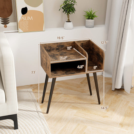 Mid Century Modern Nightstand  with Open Shelves-Brown W2B