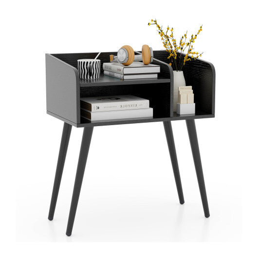 Mid Century Modern Nightstand  with Open Shelves-Brown W2B