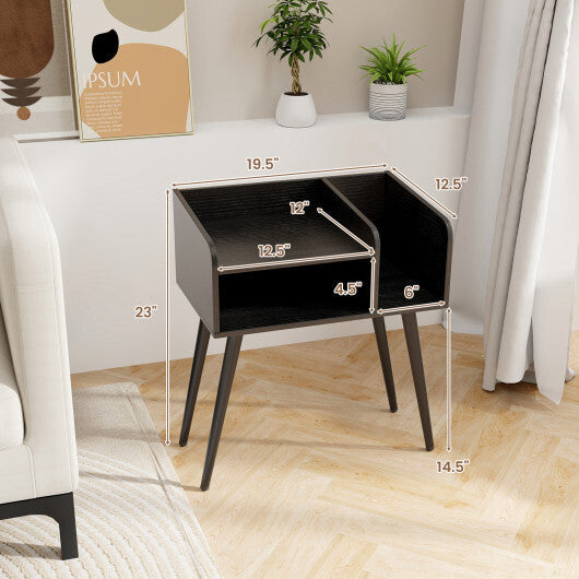 Mid Century Modern Nightstand  with Open Shelves-Brown W2B