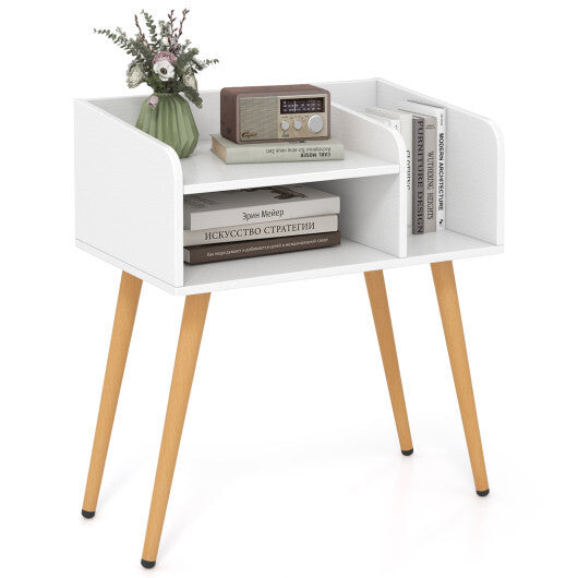 Mid Century Modern Nightstand  with Open Shelves-Brown W2B