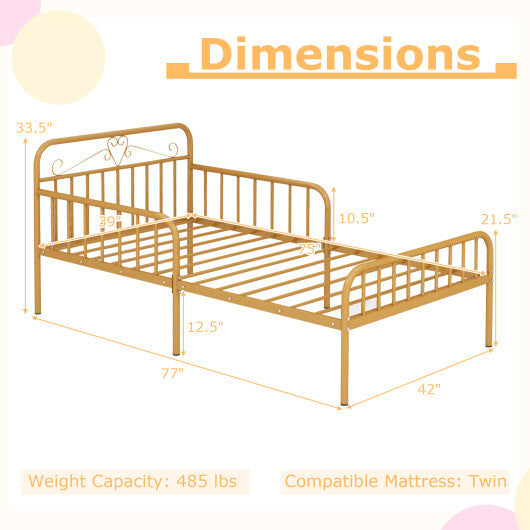 Twin Size Bed Frame with Headboard and Safety Side Guardrails-Black