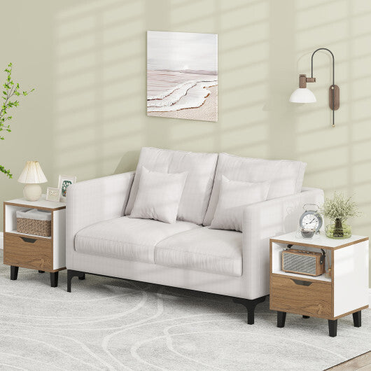 Nightstand Set of 2 with Drawer and Open Storage Shelf for Bedroom-White W2B