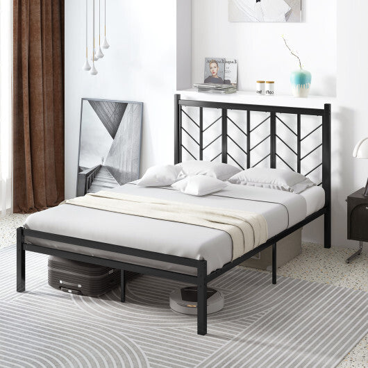 Queen Size Platform Bed with Headboard and Metal Frame-Queen Size W2B