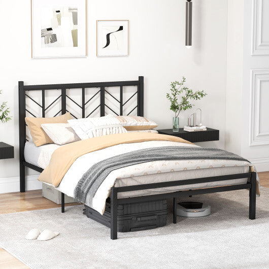 Queen Size Platform Bed with Headboard and Metal Frame-Queen Size W2B