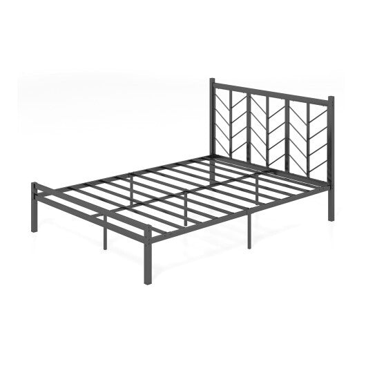 Queen Size Platform Bed with Headboard and Metal Frame-Queen Size W2B
