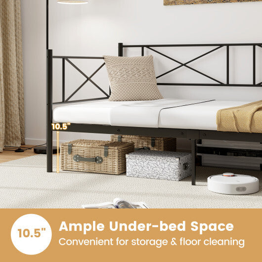 Twin Size Platform Bed with Heavy-duty Metal Slat Support-Black