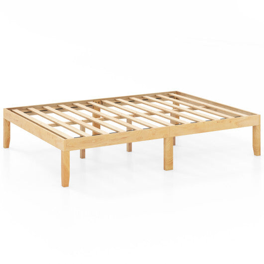 Full Size Wood Bed Frame with Wooden Slats Support and Rubber Wood Legs-Natural
