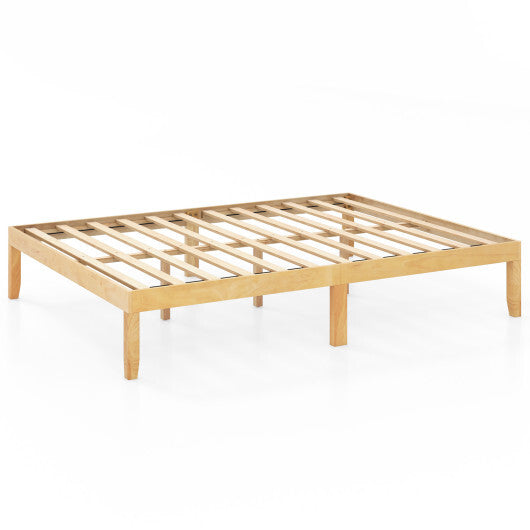 Queen Size Wood Bed Frame with Wooden Slats Support and Rubber Wood Legs-Natural