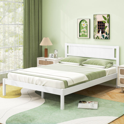 Twin/Full/Queen Size Wood Bed Frame with Headboard and Wooden Slats Support-Queen