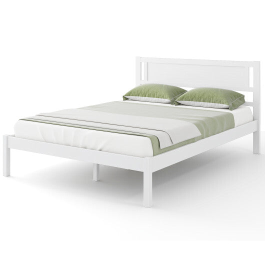 Twin/Full/Queen Size Wood Bed Frame with Headboard and Wooden Slats Support-Queen